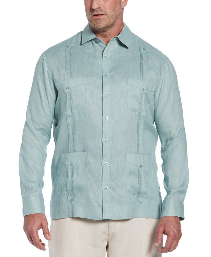 cubavera Big & Tall 100% Linen Classic Guayabera Shirt - Long Sleeve Blue Surf