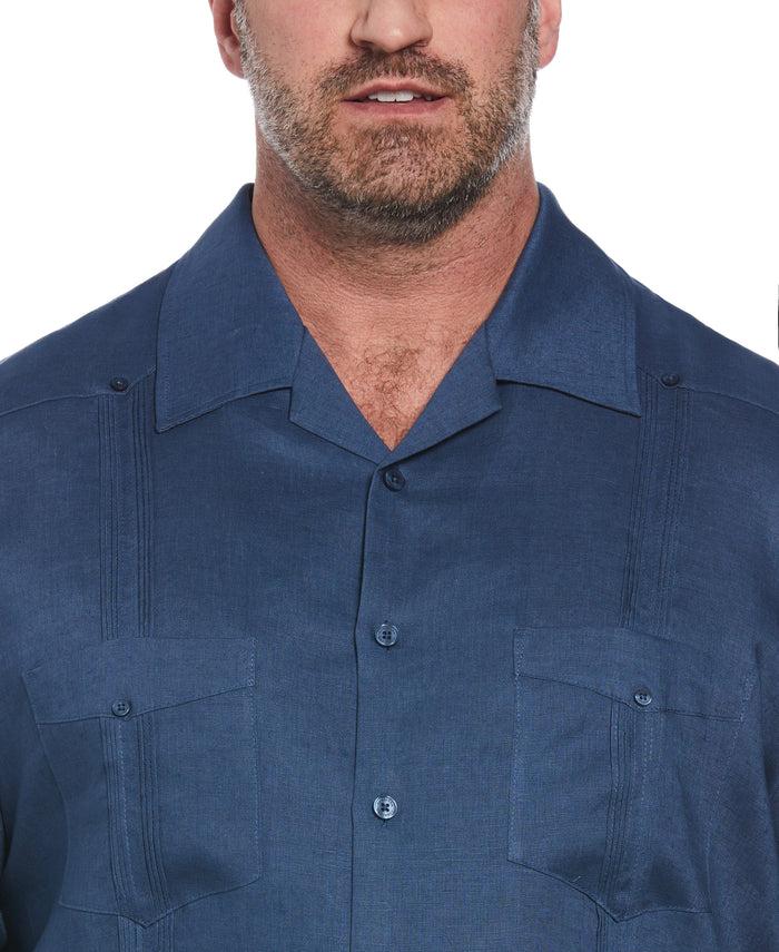Cubavera Big & Tall 100% Linen Classic Guayabera Shirt - Short Sleeve Ensign Blue