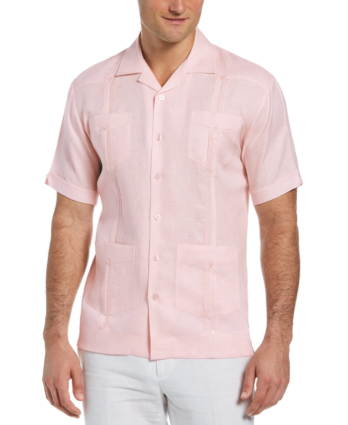 cubavera Big & Tall 100% Linen Classic Guayabera Shirt - Short Sleeve Pink Dogwood