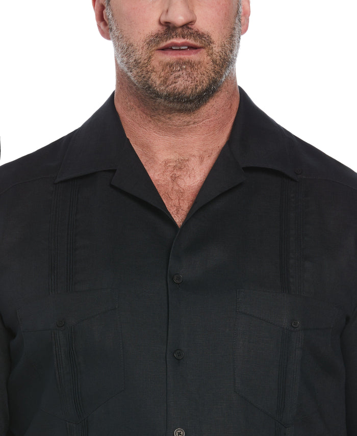 Cubavera Big & Tall 100% Linen Classic Guayabera Shirt - Short Sleeve Jet Black