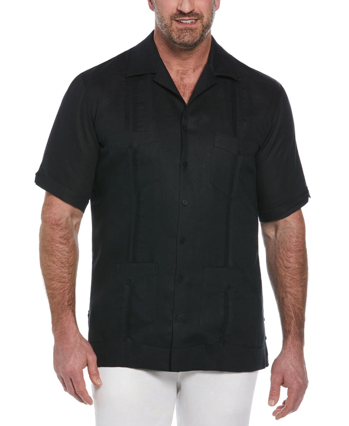 cubavera Big & Tall 100% Linen Classic Guayabera Shirt - Short Sleeve Jet Black