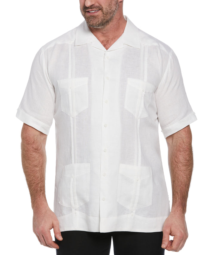 cubavera Big & Tall 100% Linen Classic Guayabera Shirt - Short Sleeve Bright White