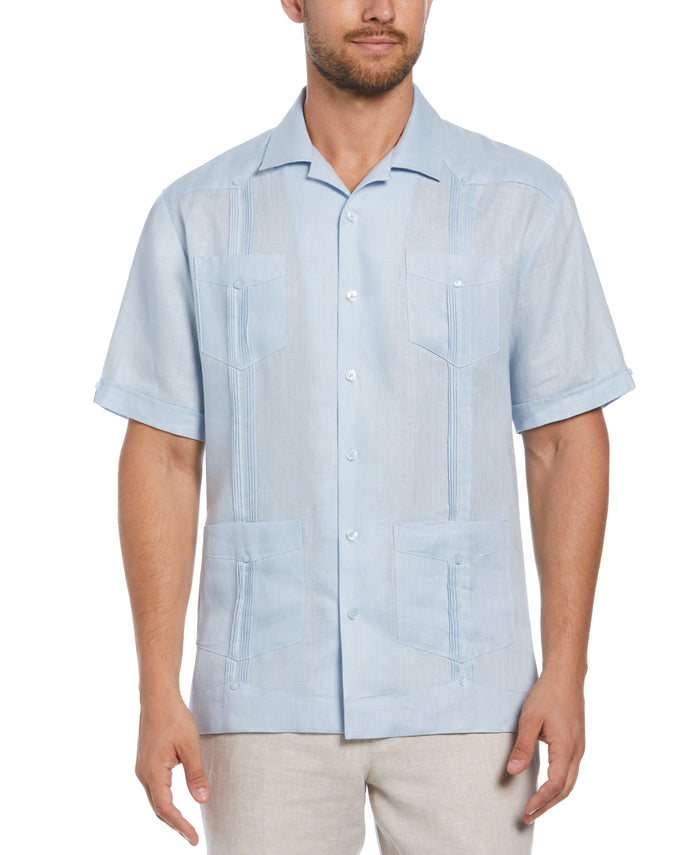 cubavera Big & Tall 100% Linen Classic Guayabera Shirt - Short Sleeve Cashmere Blue