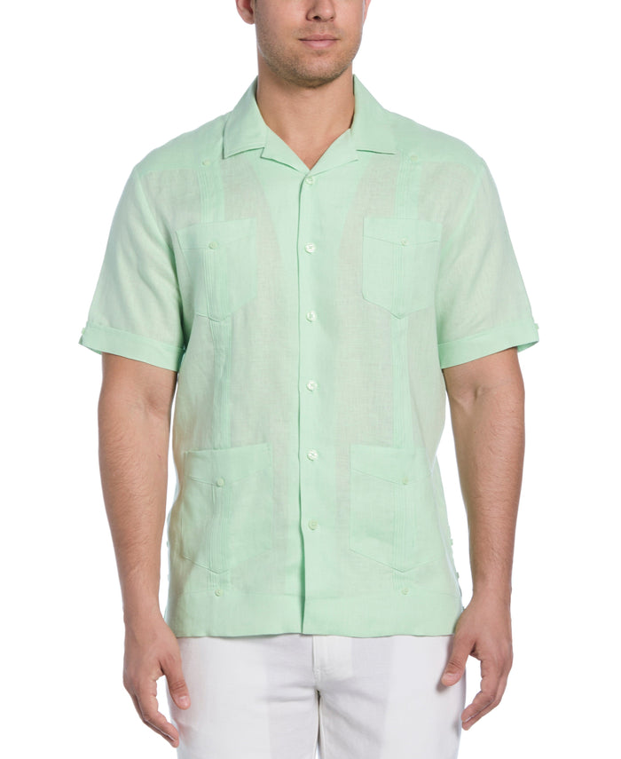 cubavera Big & Tall 100% Linen Classic Guayabera Shirt - Short Sleeve Pastel Green