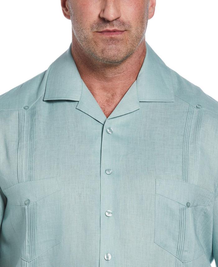 Cubavera Big & Tall 100% Linen Classic Guayabera Shirt - Short Sleeve Blue Surf