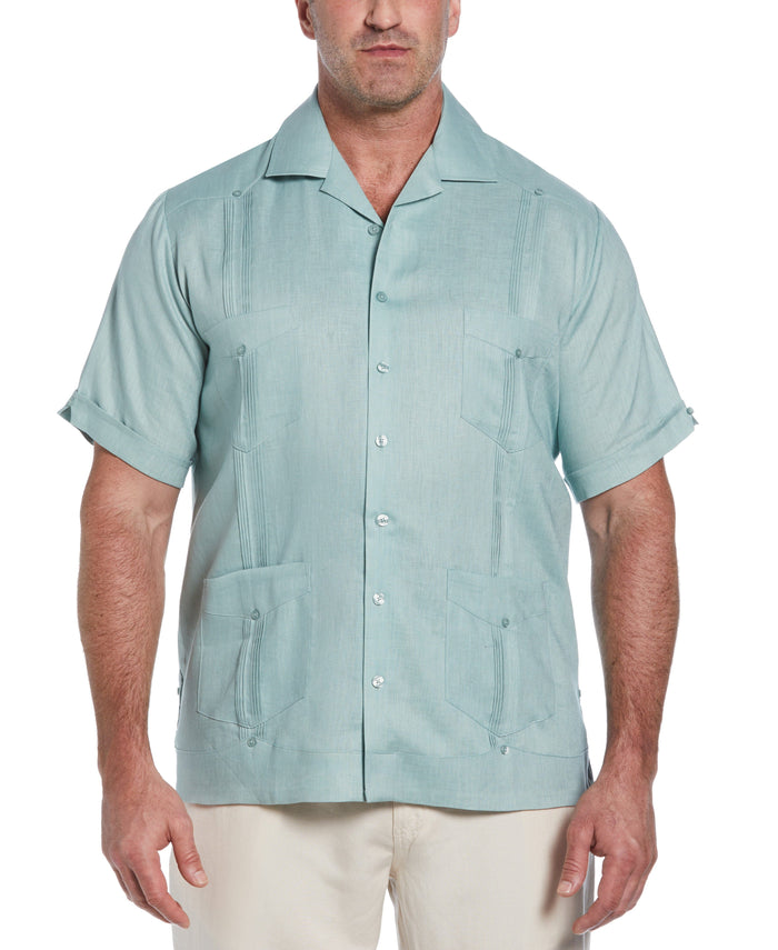 cubavera Big & Tall 100% Linen Classic Guayabera Shirt - Short Sleeve Blue Surf