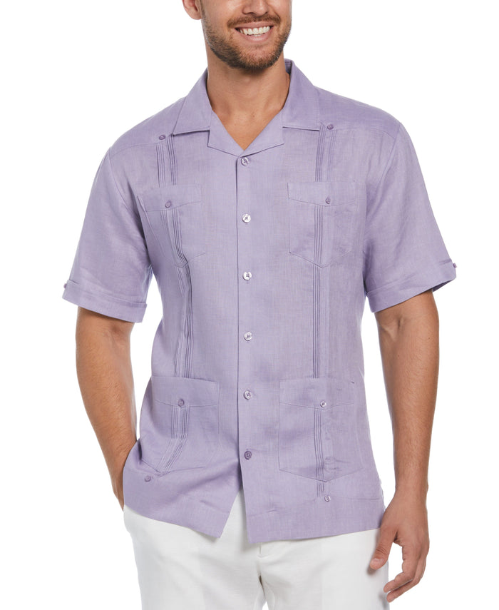 cubavera Big & Tall 100% Linen Classic Guayabera Shirt - Short Sleeve Heirloom Lilac