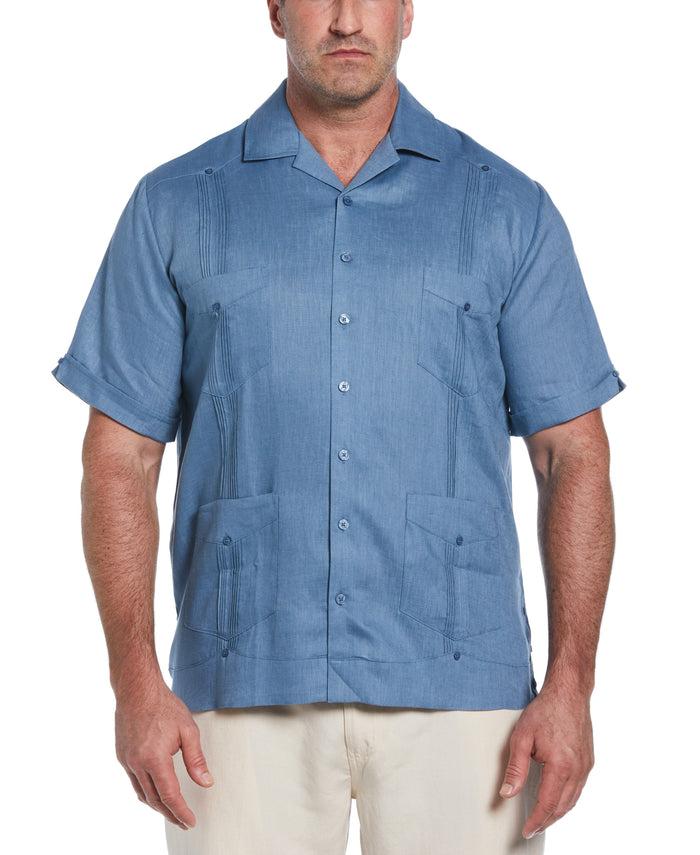 cubavera Big & Tall 100% Linen Classic Guayabera Shirt - Short Sleeve Captains Blue