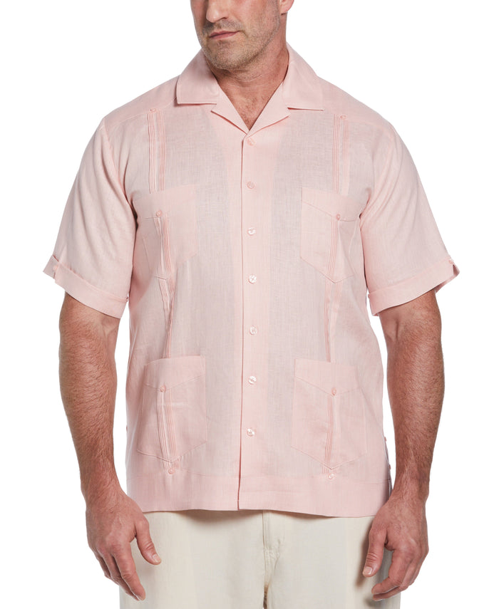 cubavera Big & Tall 100% Linen Classic Guayabera Shirt - Short Sleeve Silver Pink