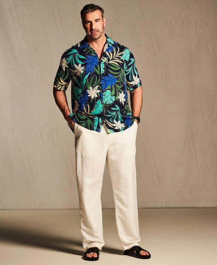 Cubavera Big & Tall All-Over Tropical Print Shirt Dress Blues