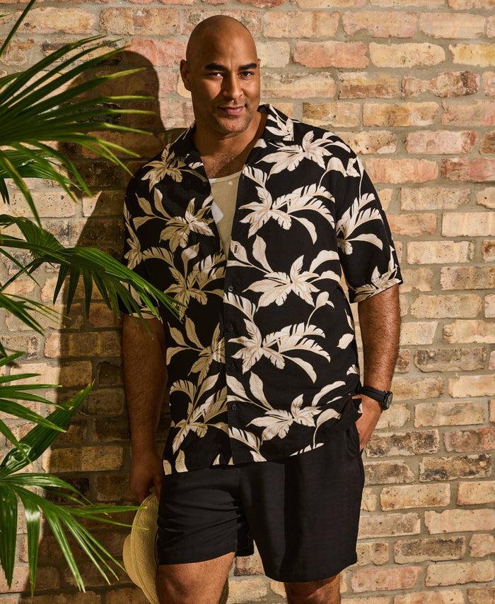 Cubavera Big & Tall All-Over Tropical Print Shirt Jet Black