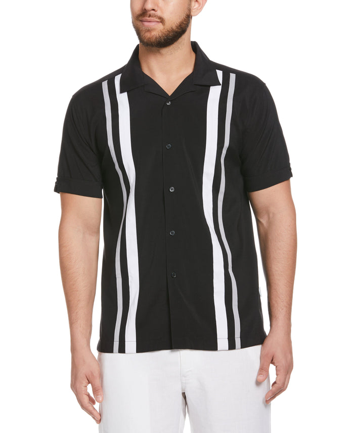cubavera Big & Tall Camp Collar Retro Panel Shirt Jet Black