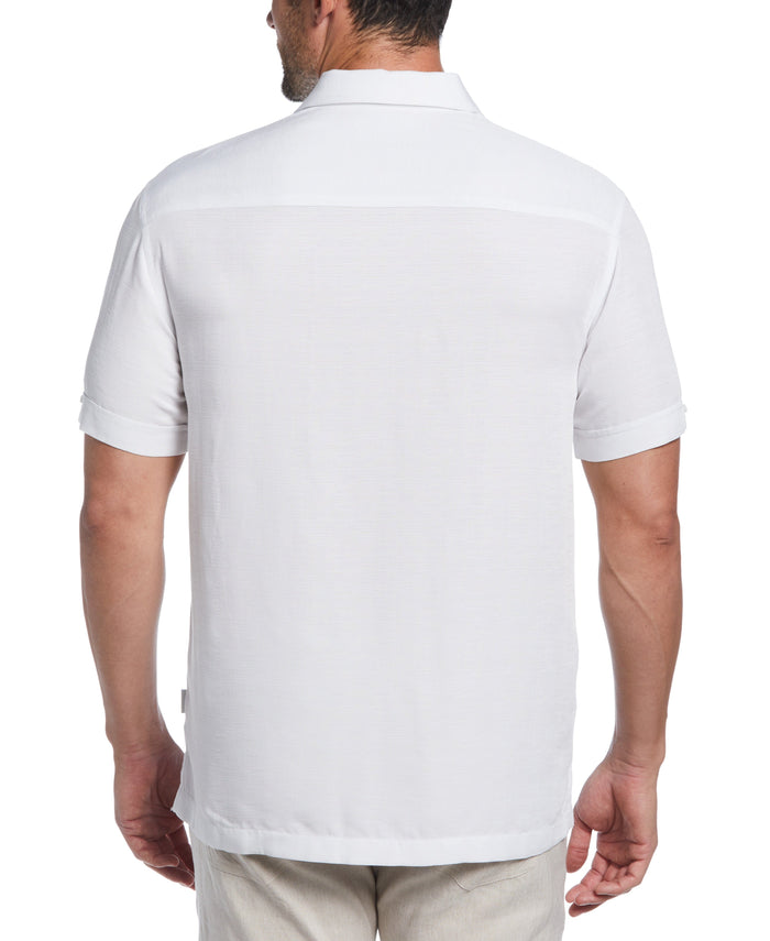 Cubavera Big & Tall Camp Collar Textured Tropical Shirt Brilliant White