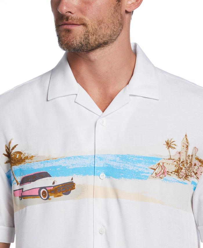 Cubavera Big & Tall Camp Collar Textured Tropical Shirt Brilliant White
