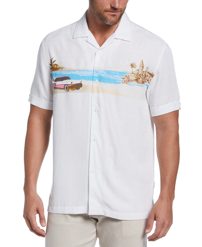 cubavera Big & Tall Camp Collar Textured Tropical Shirt Brilliant White