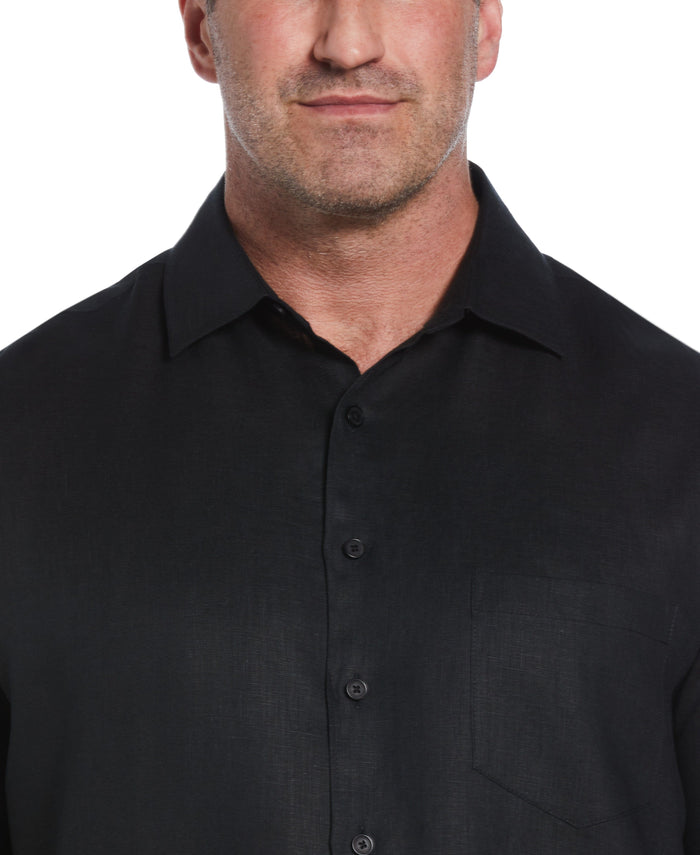 Cubavera Big & Tall Classic Linen Solid Shirt Jet Black
