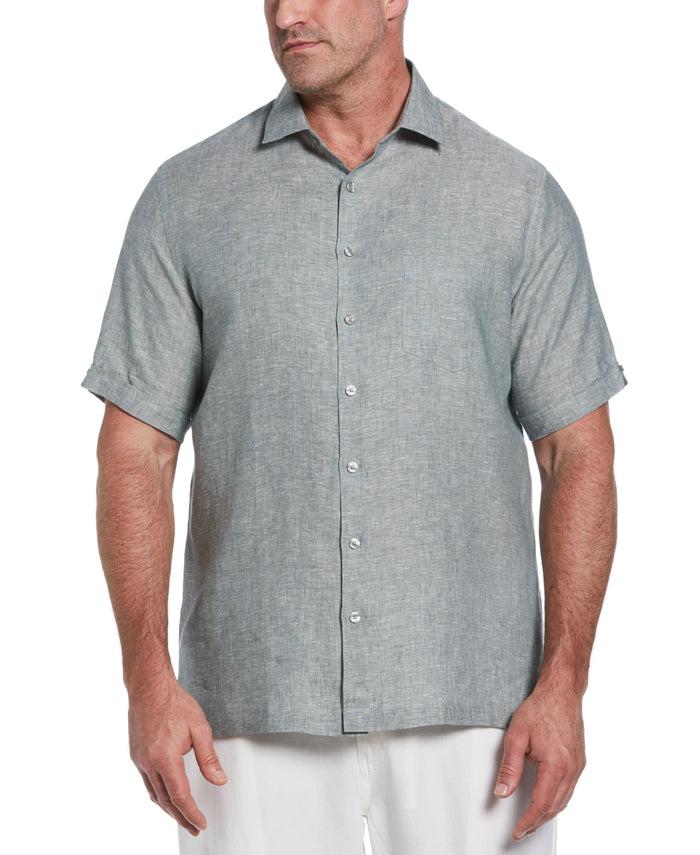 cubavera Big & Tall Classic Two-Tone Linen Shirt Balsam Green