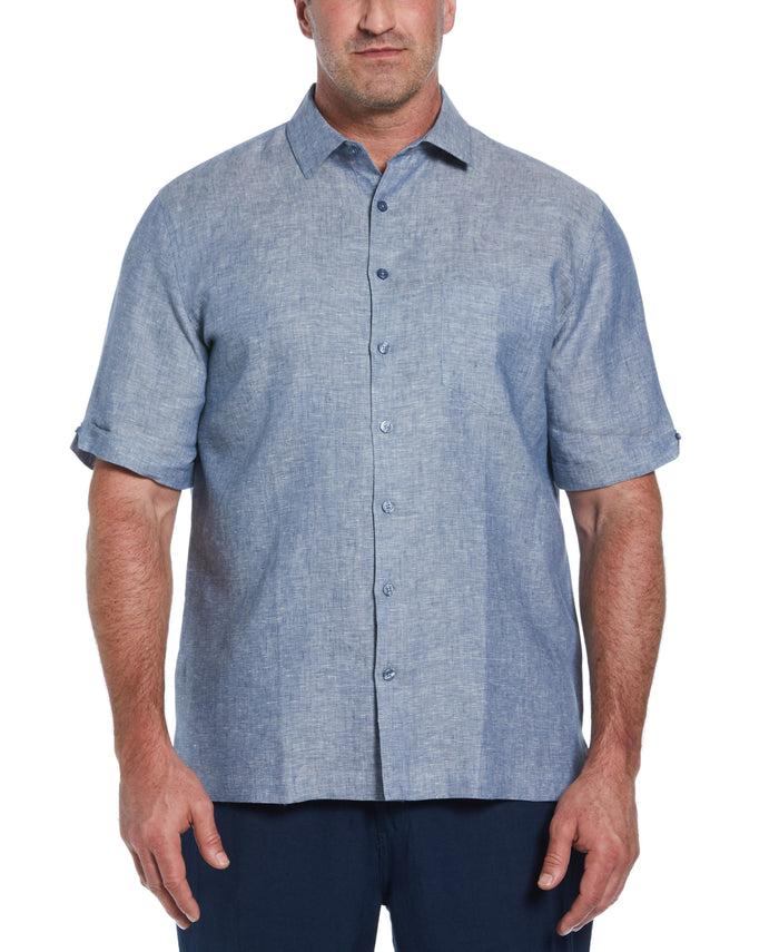 cubavera Big & Tall Classic Two-Tone Linen Shirt Ensign Blue