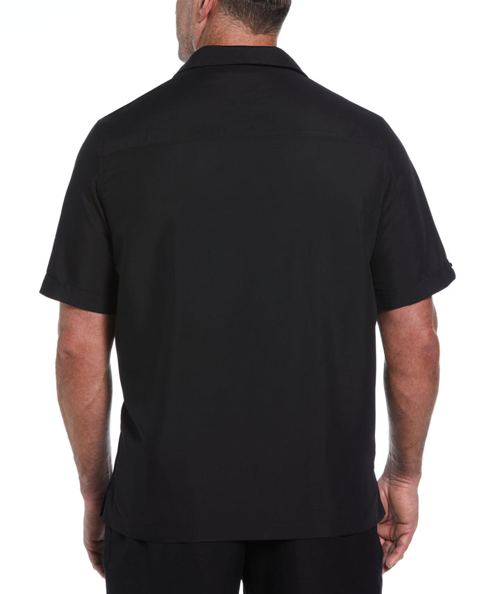 Cubavera Big & Tall Color Block Embroidery Shirt Jet Black