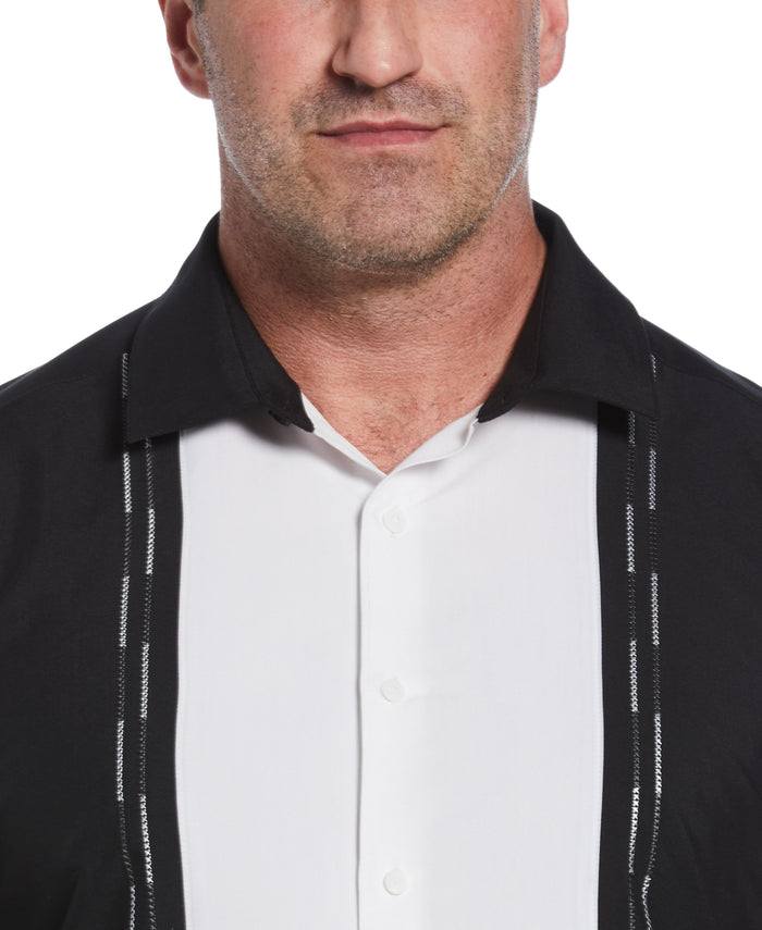 Cubavera Big & Tall Color Block Embroidery Shirt Jet Black