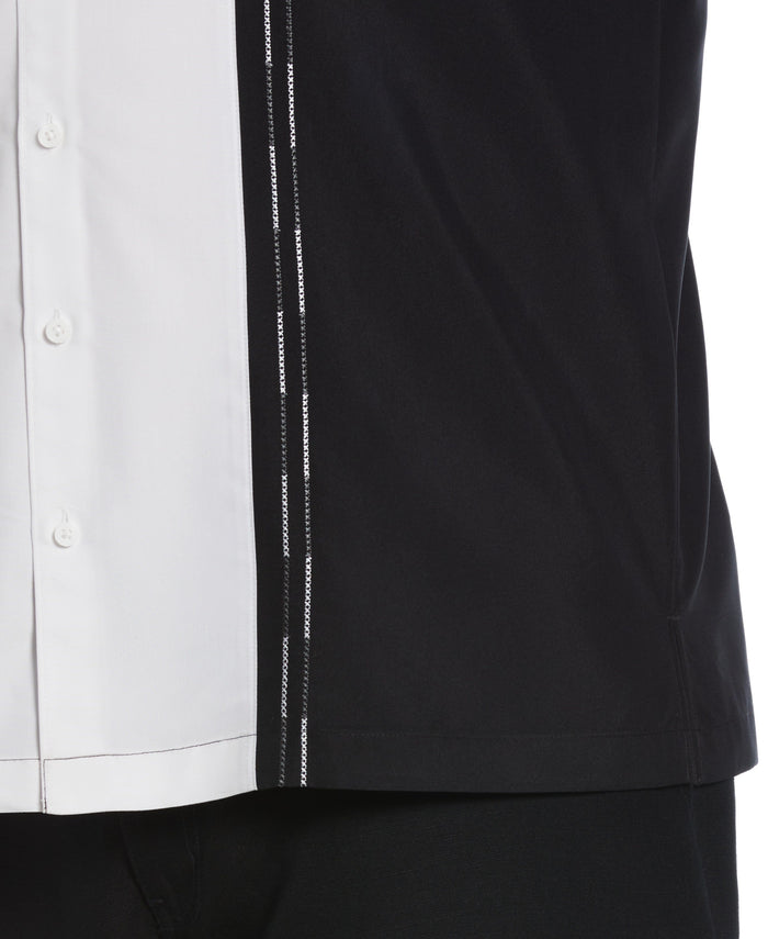 Cubavera Big & Tall Color Block Embroidery Shirt Jet Black