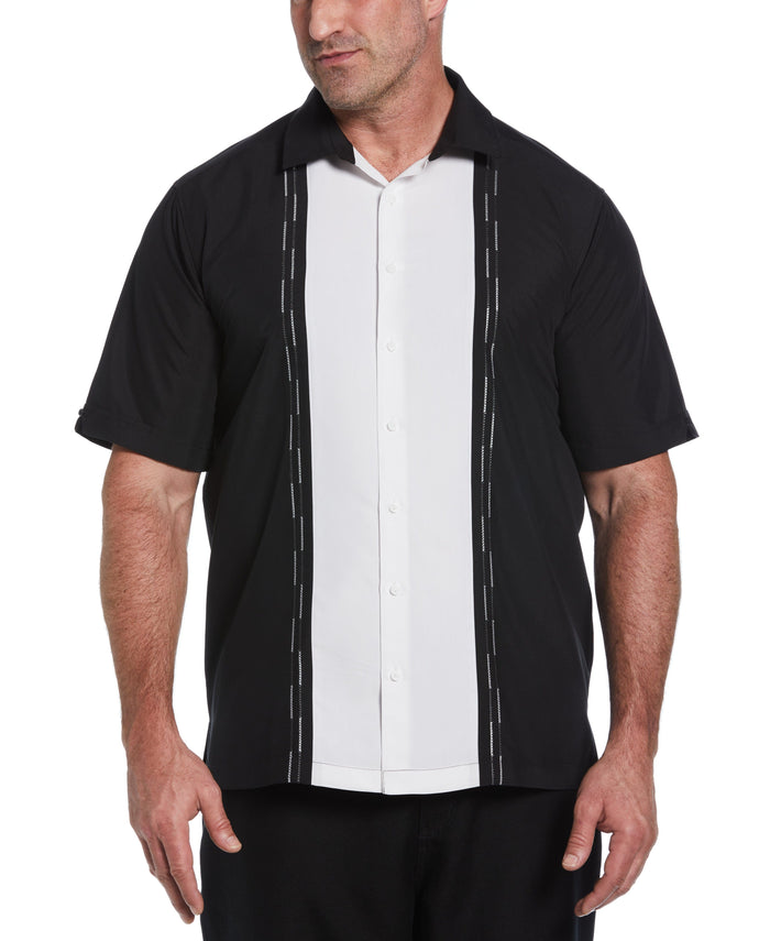 cubavera Big & Tall Color Block Embroidery Shirt Jet Black