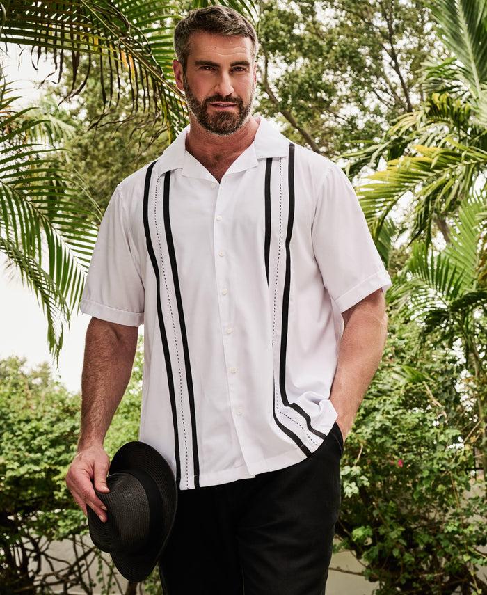 Cubavera Big & Tall Contrast Panel Camp Collar Shirt Brilliant White