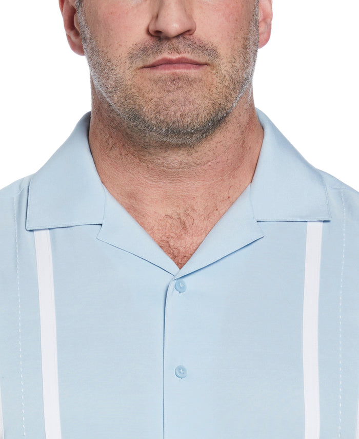 Cubavera Big & Tall Contrast Panel Camp Collar Shirt Dream Blue
