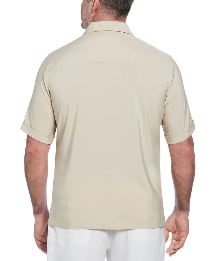 Cubavera Big & Tall Contrast Panel Camp Collar Shirt Irish Cream