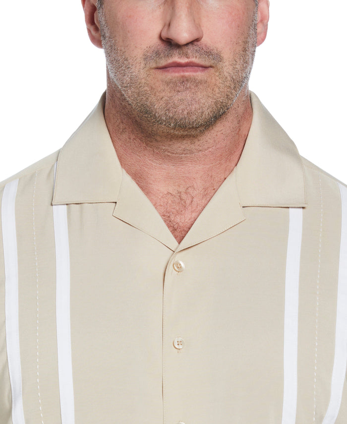 Cubavera Big & Tall Contrast Panel Camp Collar Shirt Irish Cream
