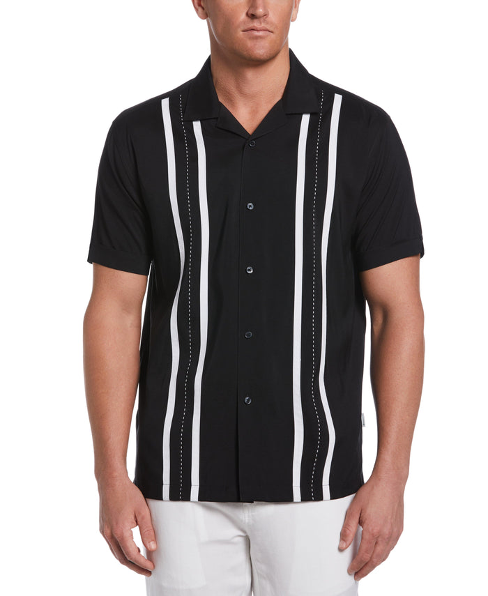 cubavera Big & Tall Contrast Panel Camp Collar Shirt Jet Black