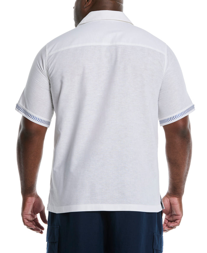 Cubavera Big & Tall Embroidery Leaf Panel Shirt Brilliant White