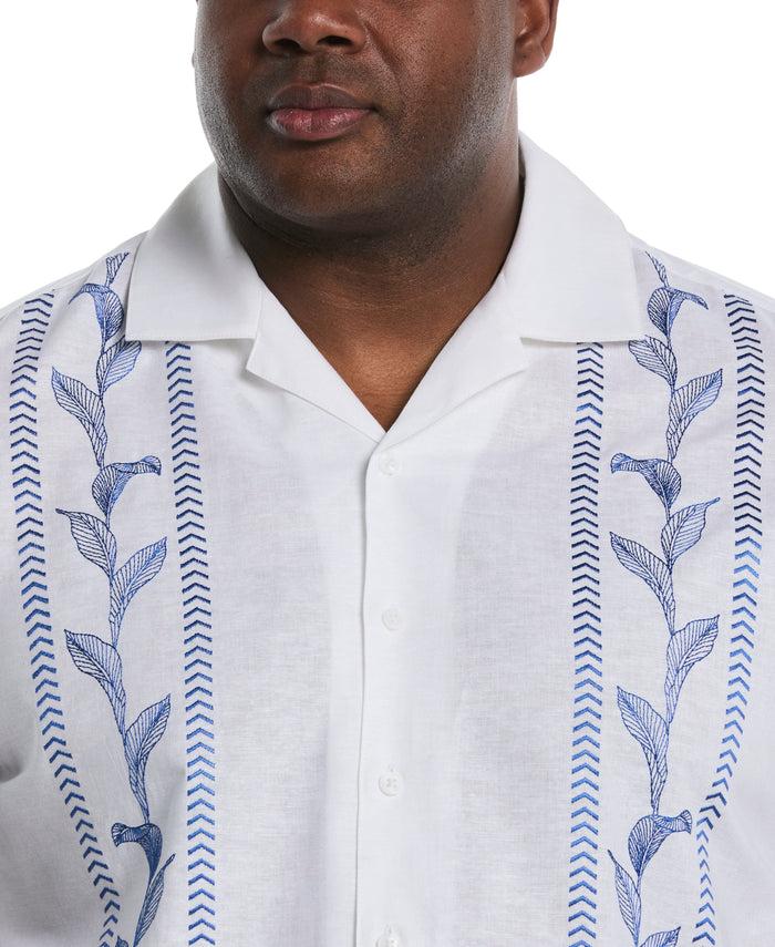 Cubavera Big & Tall Embroidery Leaf Panel Shirt Brilliant White