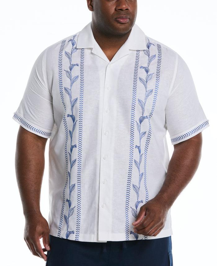 cubavera Big & Tall Embroidery Leaf Panel Shirt Brilliant White