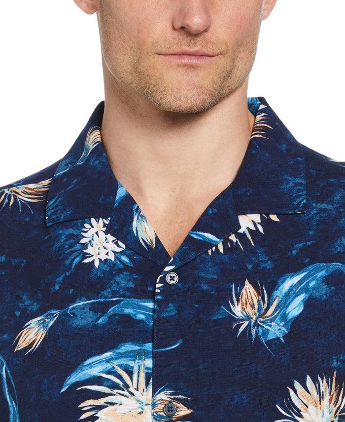 Cubavera Big & Tall Floral Print Cuban Collar Shirt Navy Iris