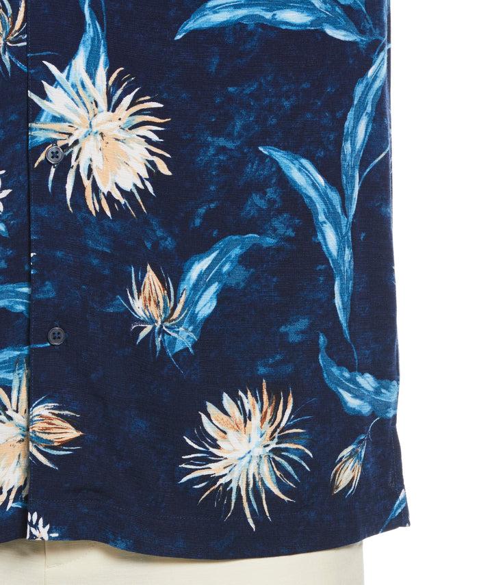 Cubavera Big & Tall Floral Print Cuban Collar Shirt Navy Iris