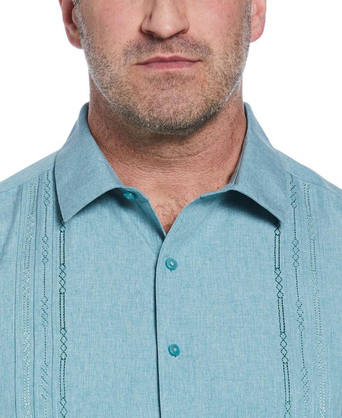 Cubavera Big & Tall Geo Embroidered Panel Chambray Shirt Surf Spray