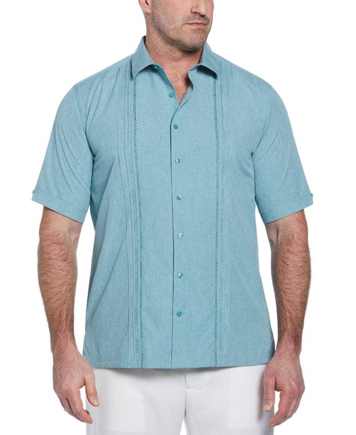 cubavera Big & Tall Geo Embroidered Panel Chambray Shirt Surf Spray
