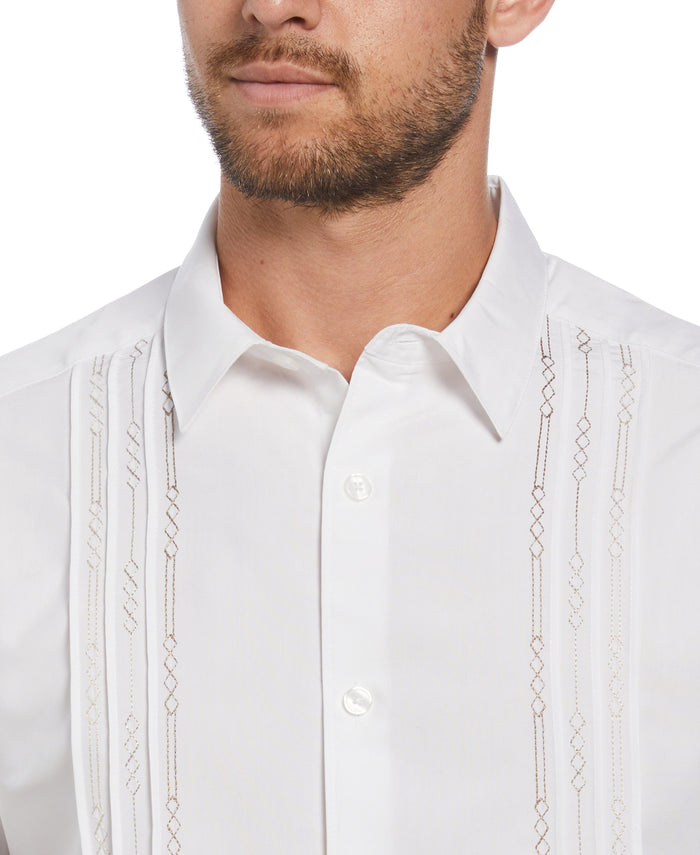 Cubavera Big & Tall Geo Embroidered Panel Shirt Bright White
