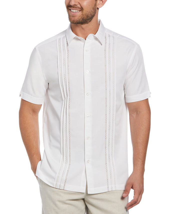 cubavera Big & Tall Geo Embroidered Panel Shirt Bright White