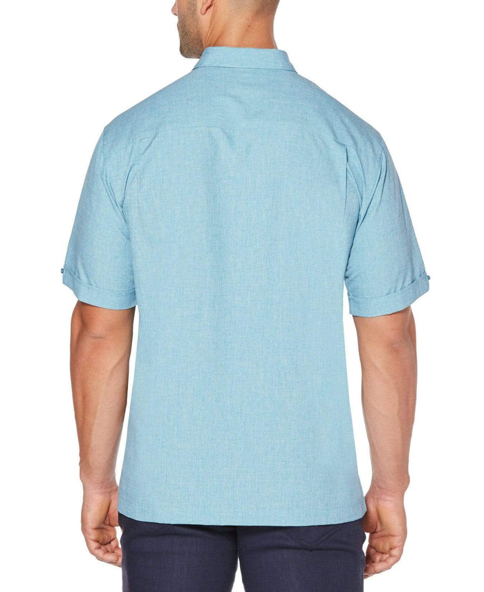 Cubavera Big & Tall Geo Embroidered Panel Shirt Delphinium Blue