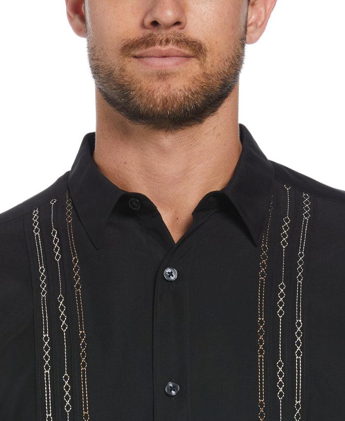 Cubavera Big & Tall Geo Embroidered Panel Shirt Jet Black