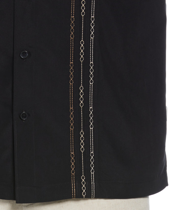 Cubavera Big & Tall Geo Embroidered Panel Shirt Jet Black