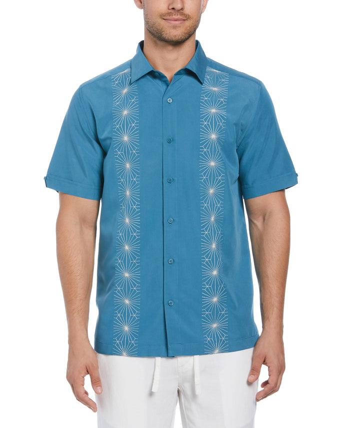 cubavera Big & Tall Geo Embroidery Panel Shirt Bluesteel