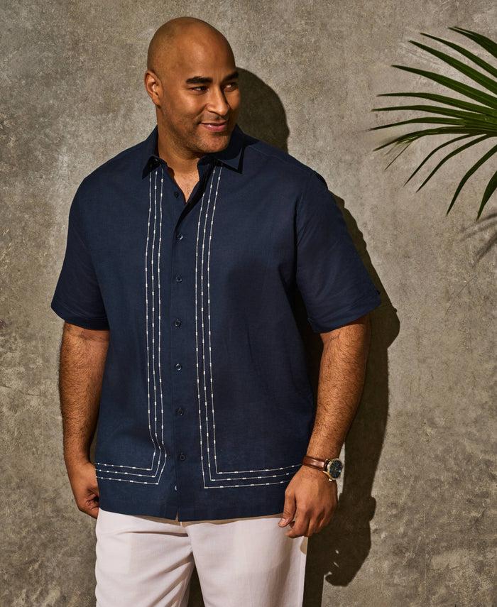 Cubavera Big & Tall L-Shape Embroidery Shirt Dress Blues