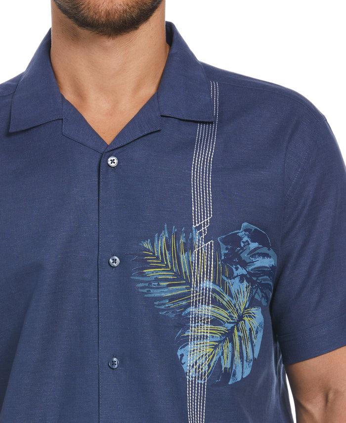 Cubavera Big & Tall Linen Blend Asymmetrical Tropical Print Cuban Collar Shirt Oceana