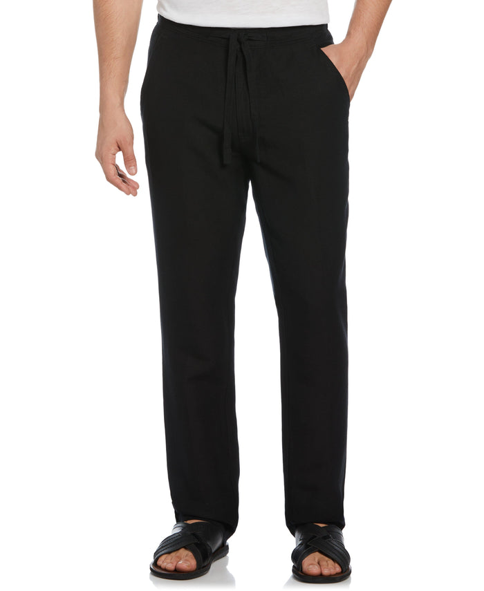 Cubavera Big & Tall Linen-Blend Core Drawstring Pants Jet Black