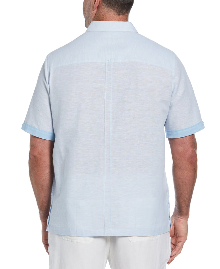 Cubavera Big & Tall Linen Blend Cross Dye Guayabera Shirt Cerulean