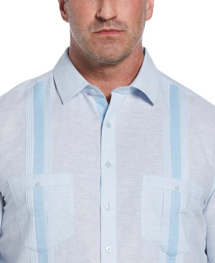 Cubavera Big & Tall Linen Blend Cross Dye Guayabera Shirt Cerulean