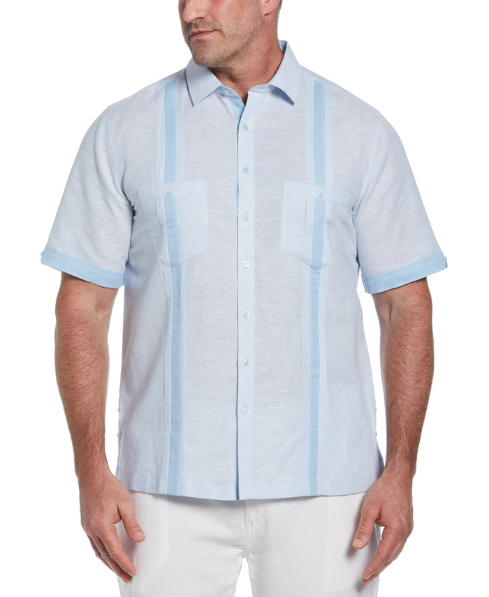 cubavera Big & Tall Linen Blend Cross Dye Guayabera Shirt Cerulean